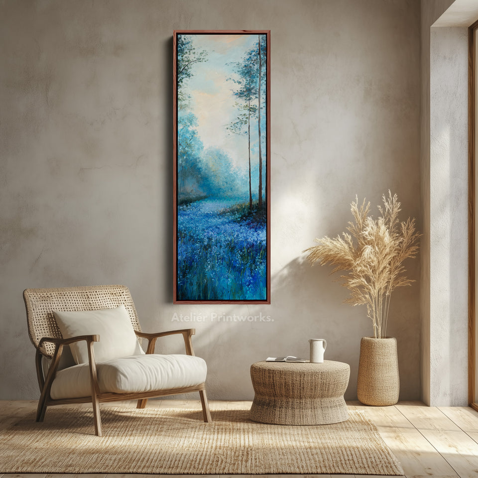 Vertical Long Wall Art Bluebell Forest Large Canvas Decor