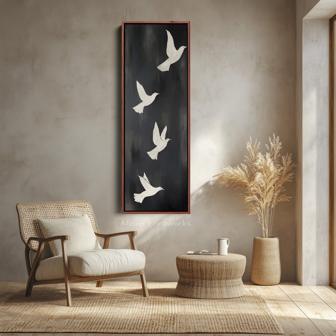 Minimalist Bird Large Painting Vertical Long Wall Art Large Canvas Decor