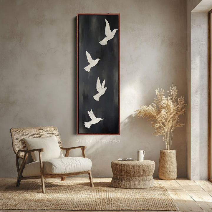 Minimalist Bird Large Painting Vertical Long Wall Art Large Canvas Decor