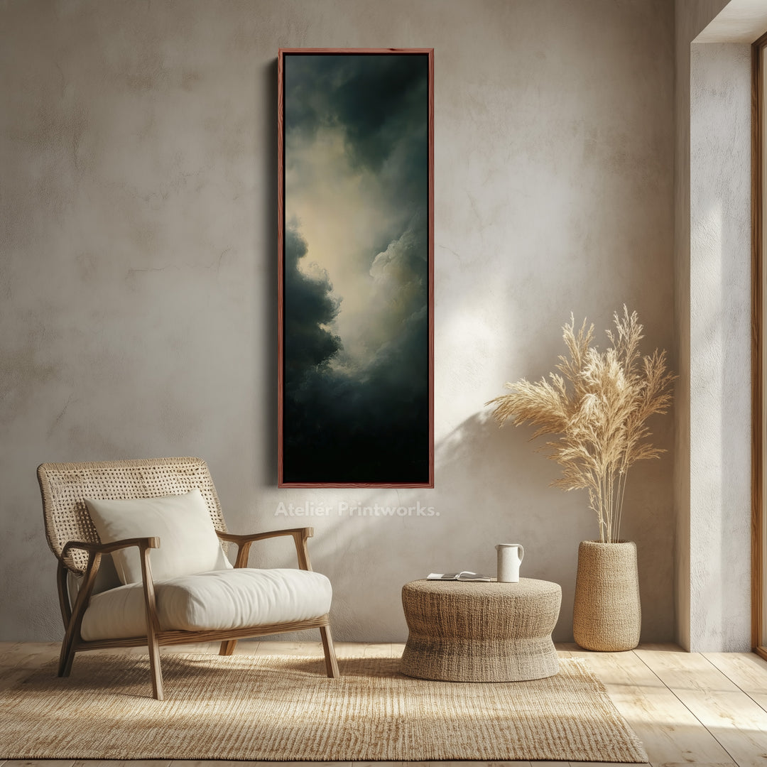 Large Canvas Dramatic Cloud Framed Wall Art Long Vertical Wall Decor