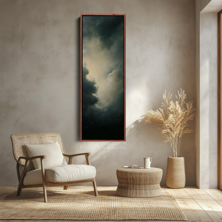 Large Canvas Dramatic Cloud Framed Wall Art Long Vertical Wall Decor