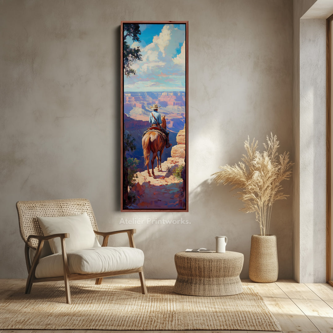 Western Cowboy Large Canvas Framed Wall Art Long Vertical Wall Decor