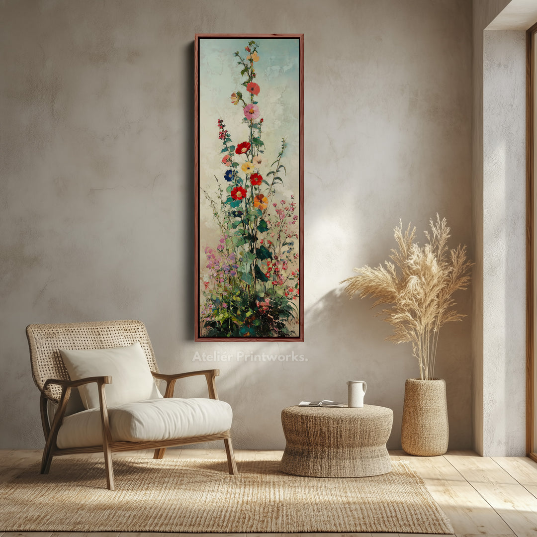 Floral Long Vertical Skinny Large Framed Canvas Decor