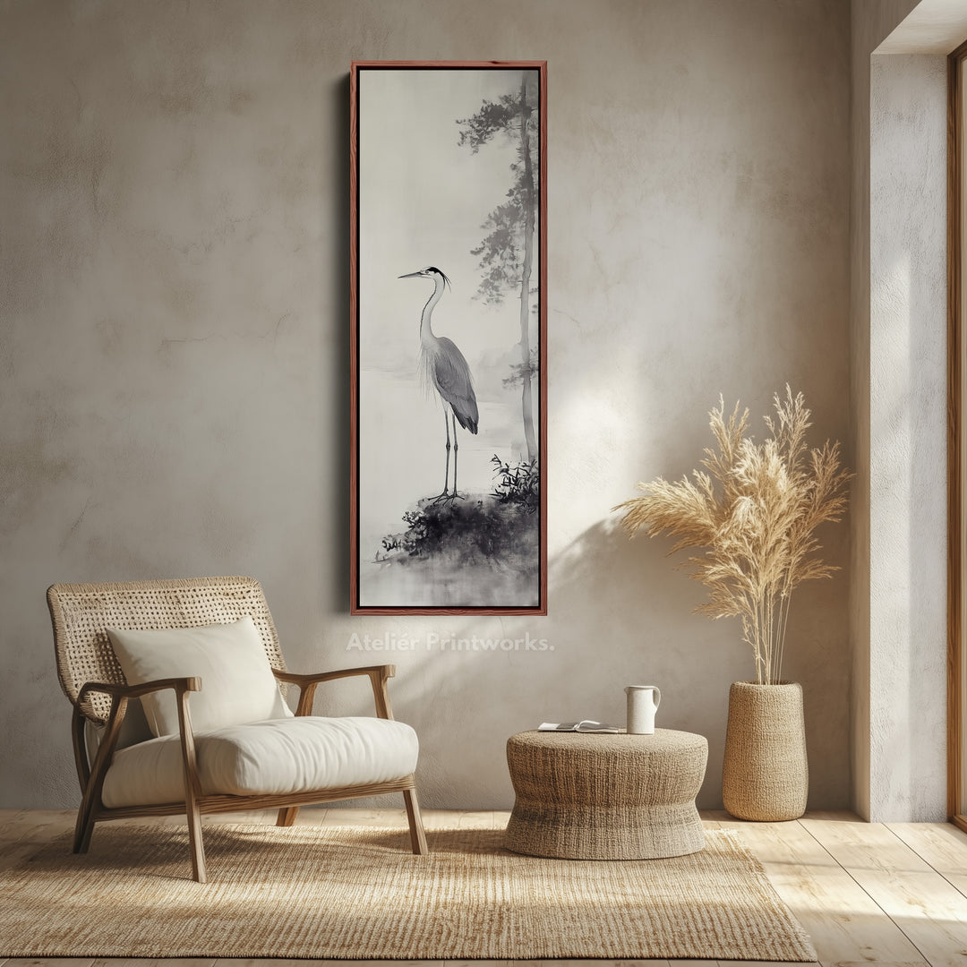 Vintage Heron Narrow Tall Wall Art Large Framed Picture