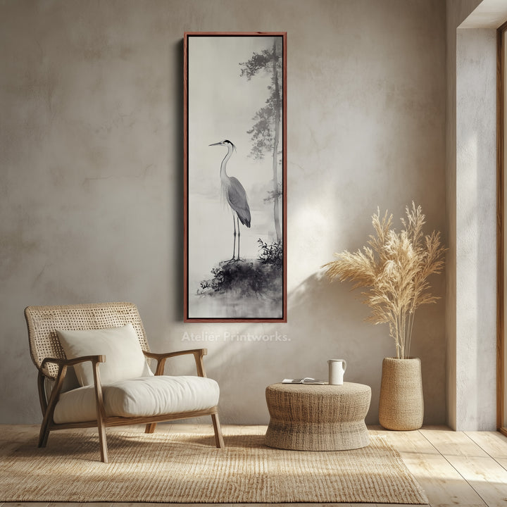 Vintage Heron Narrow Tall Wall Art Large Framed Picture