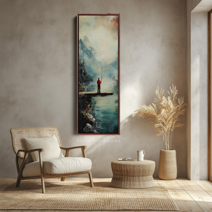 Long Narrow Vertical Large Canvas Wall Decor Fishing
