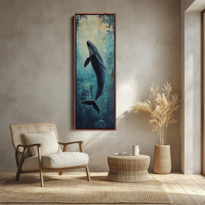 Long Narrow Vertical Whale Large Canvas Wall Decor