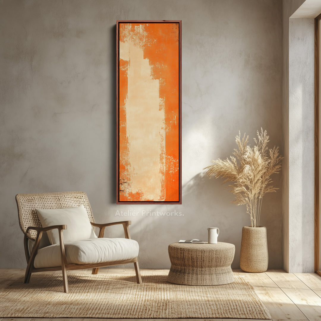 Abstract Orange Living Room Decor Vertical Wall Art - Tall Long Narrow Vertical