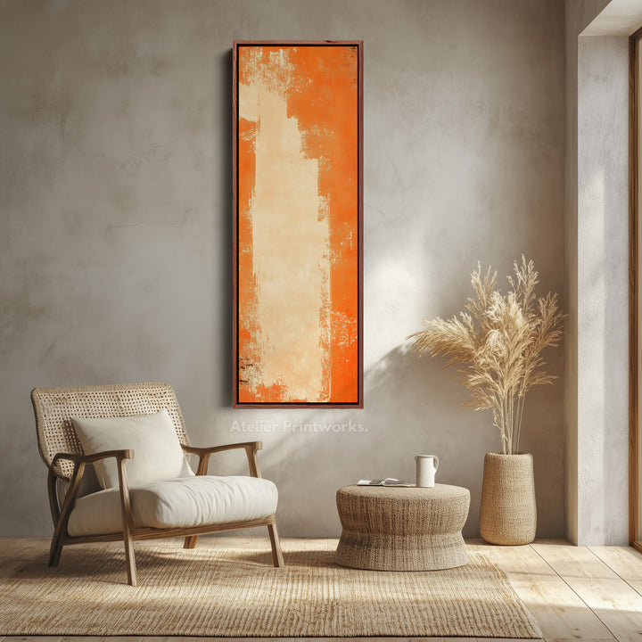Abstract Orange Living Room Decor Vertical Wall Art - Tall Long Narrow Vertical
