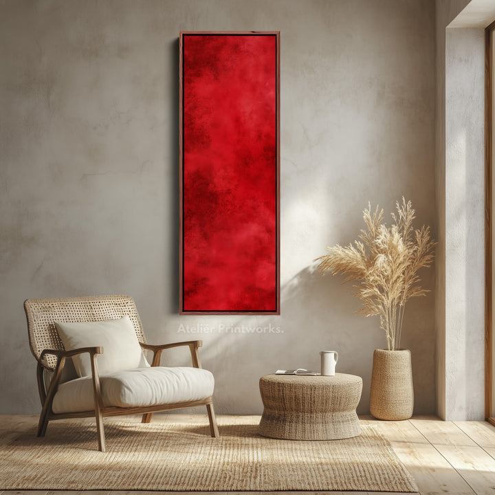 Minimalist Red Living Room Decor Vertical Wall Art - Tall Long Narrow Vertical