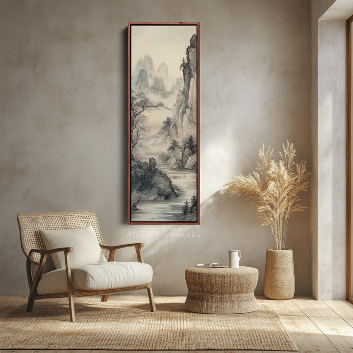 Paysage chinois Longue étroite verticale Art mural Grande décoration murale sur toile