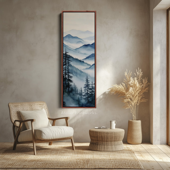 Watercolour Mountains Long Narrow Vertical Wall Art Large Canvas Wall Decor