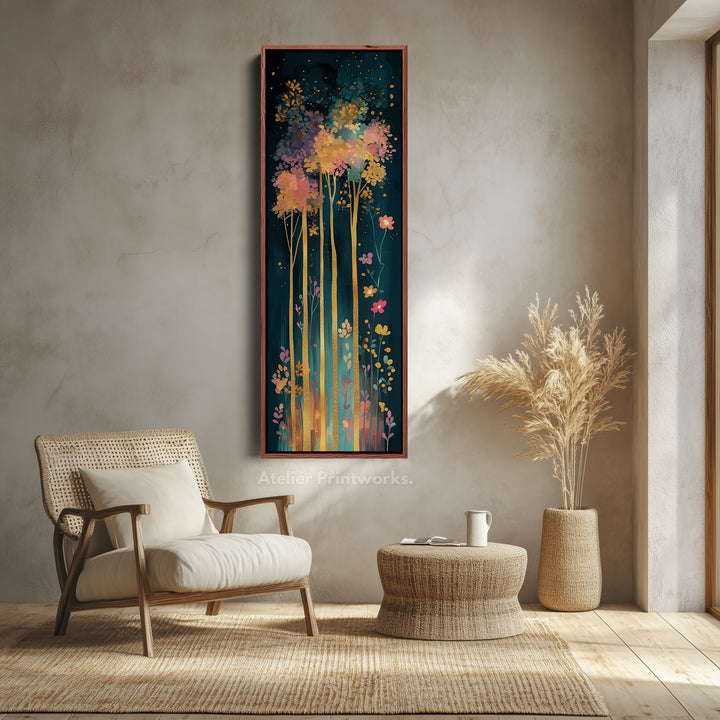 Golden Forest Long Narrow Vertical Wall Art Large Canvas Wall Decor