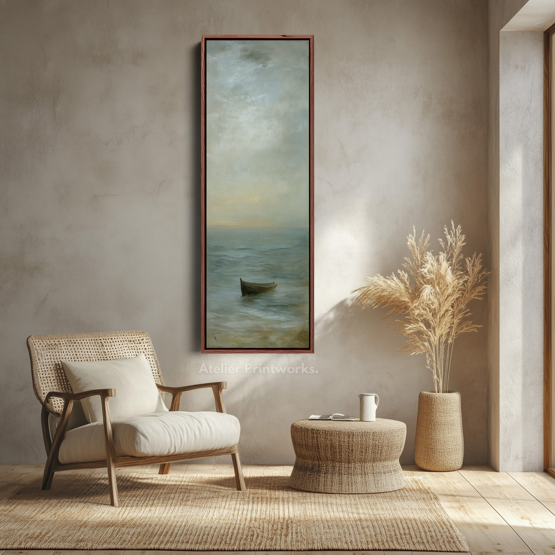 Neutral Coastal Framed Vertical Long Canvas Wall Art Prints for Living Room