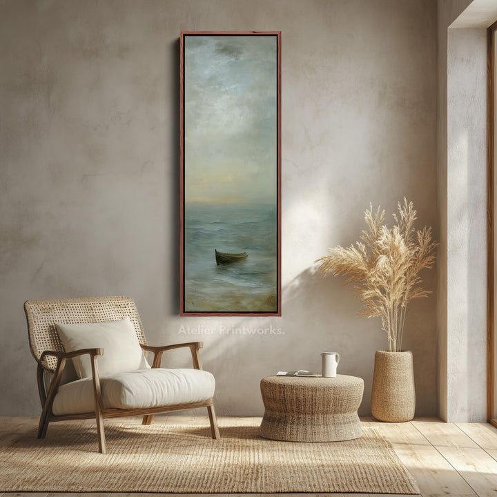 Neutral Coastal Framed Vertical Long Canvas Wall Art Prints for Living Room