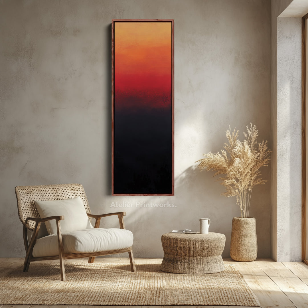 Abstract Red & Black Living Room Decor Vertical Wall Art - Tall Long Narrow Vertical