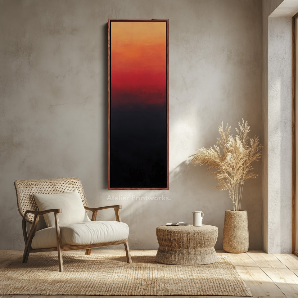 Abstracte rode en zwarte woonkamerdecoratie verticale wandkunst - lang smal verticaal