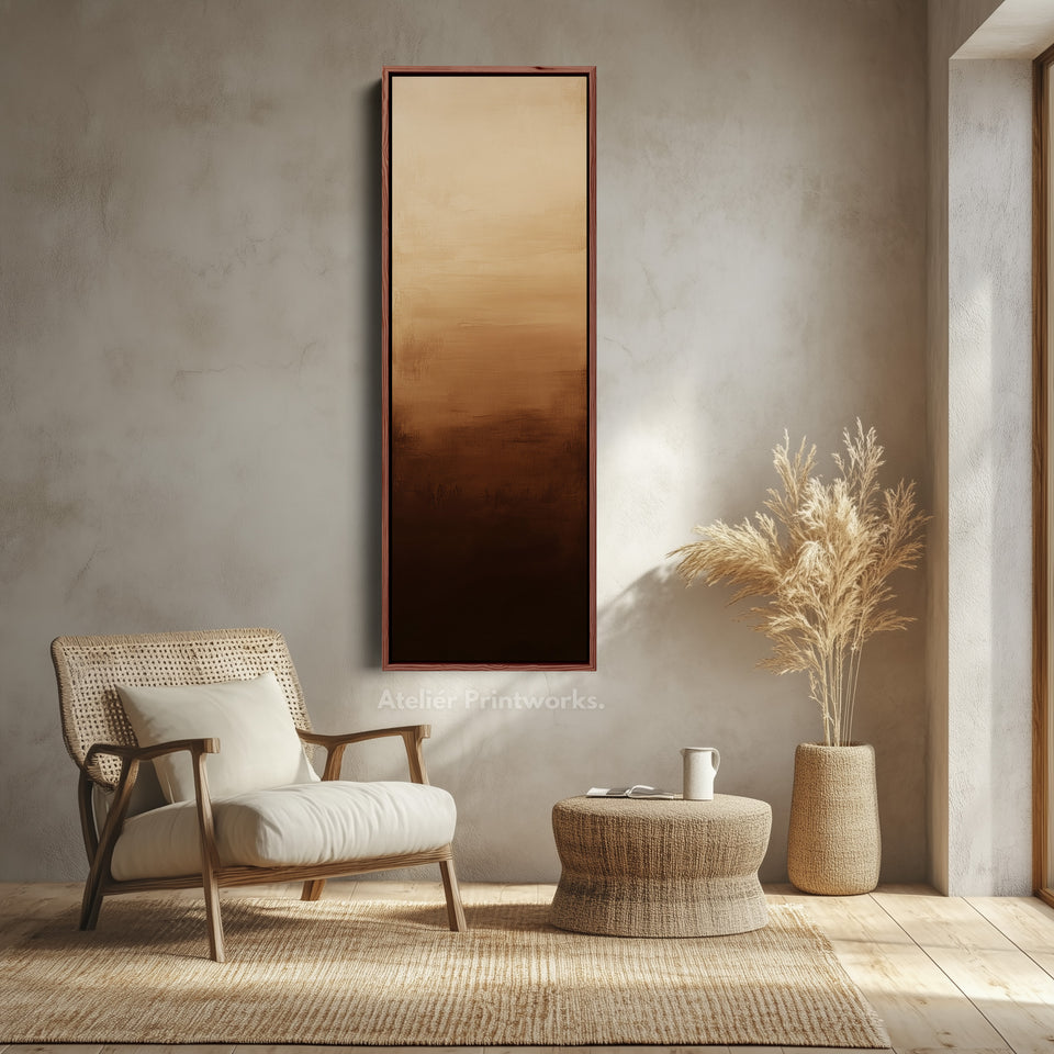 Décoration murale verticale abstraite marron pour salon - Art vertical haut, long et étroit