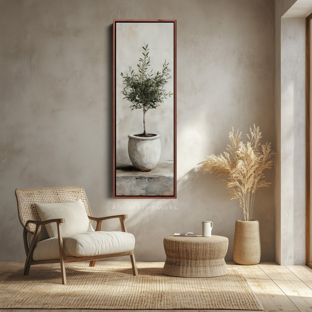Rustic Olive Tree Long Narrow Vertical Wall Art Canvas