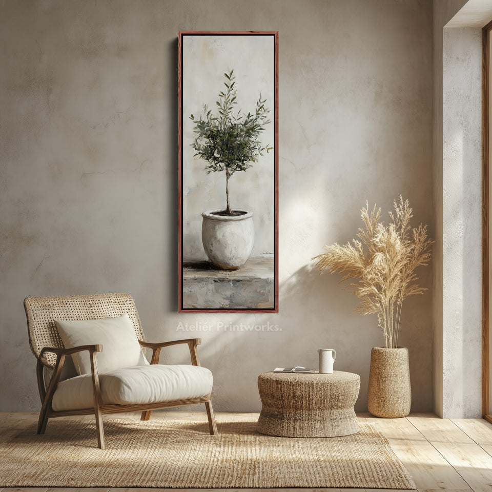 Rustic Olive Tree Long Narrow Vertical Wall Art Canvas