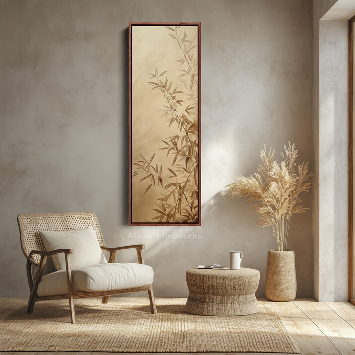 Bamboo Leaves Long Narrow Vertical Wall Art Large Canvas Decor
