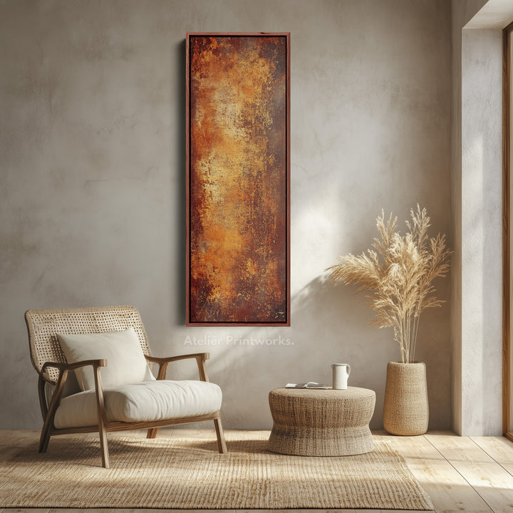 Rustic Brown & Orange Abstract Large Canvas Long Narrow Vertical Wall Art Decor