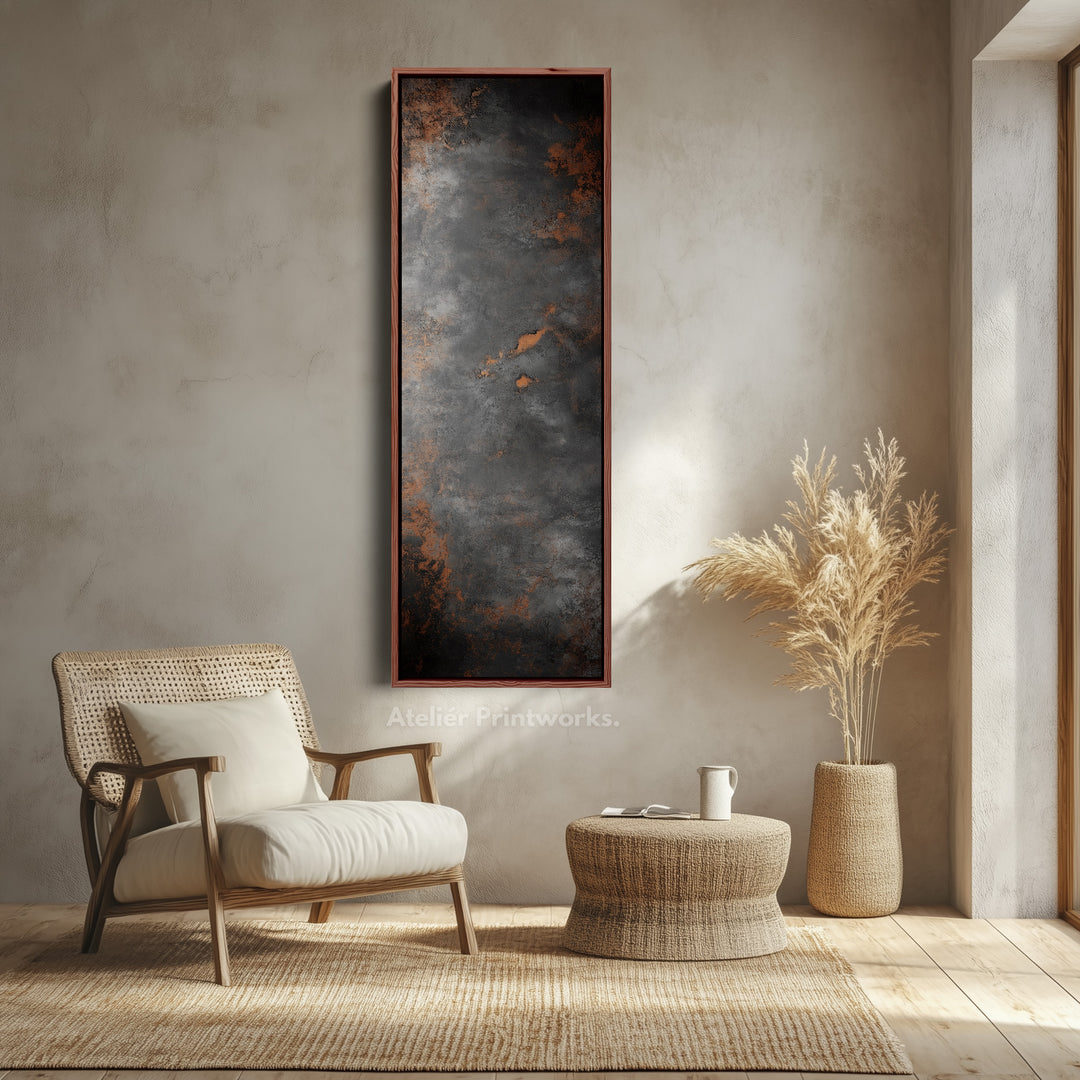 Toile abstraite rustique grise grande longue étroite verticale décoration murale