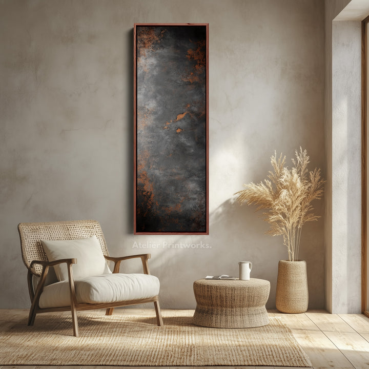 Toile abstraite rustique grise grande longue étroite verticale décoration murale