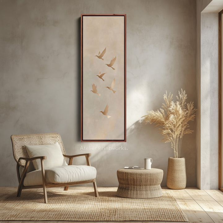 Beige & Gold Neutral Framed Canvas Wall Art For Living Room