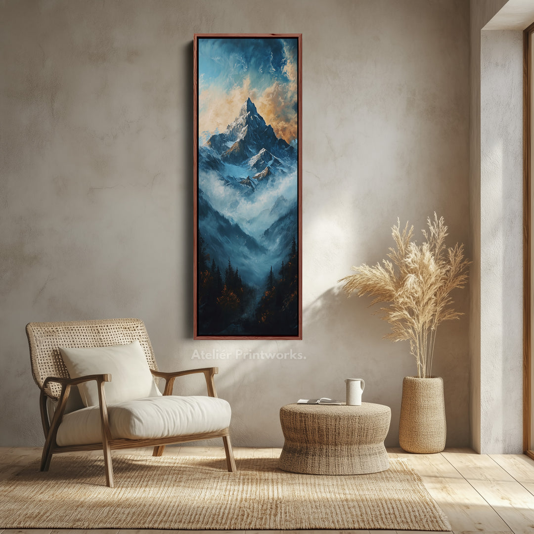 Paysage de montagne toile encadrée longue et étroite pour salon