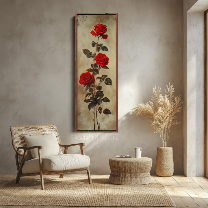 Roses rouges longues toile encadrée étroite pour salon
