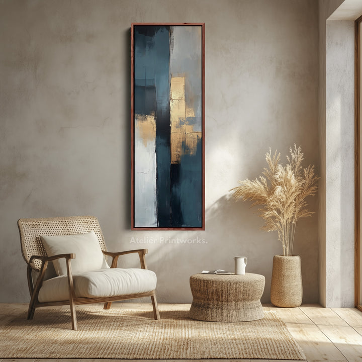 Tall Vertical Framed Canvas Abstract Gold