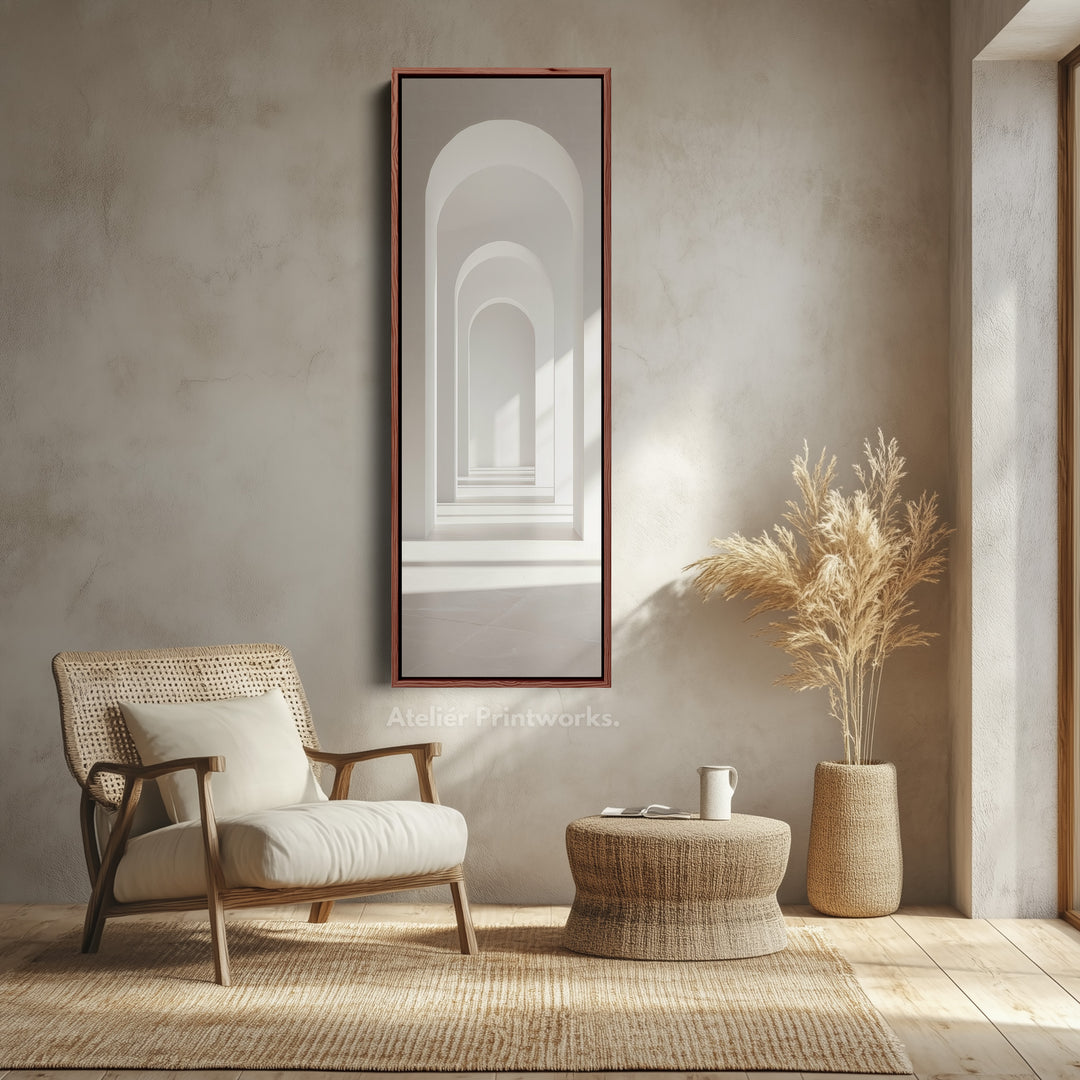 Minimalist White Arch Tall Vertical Framed Canvas Decor