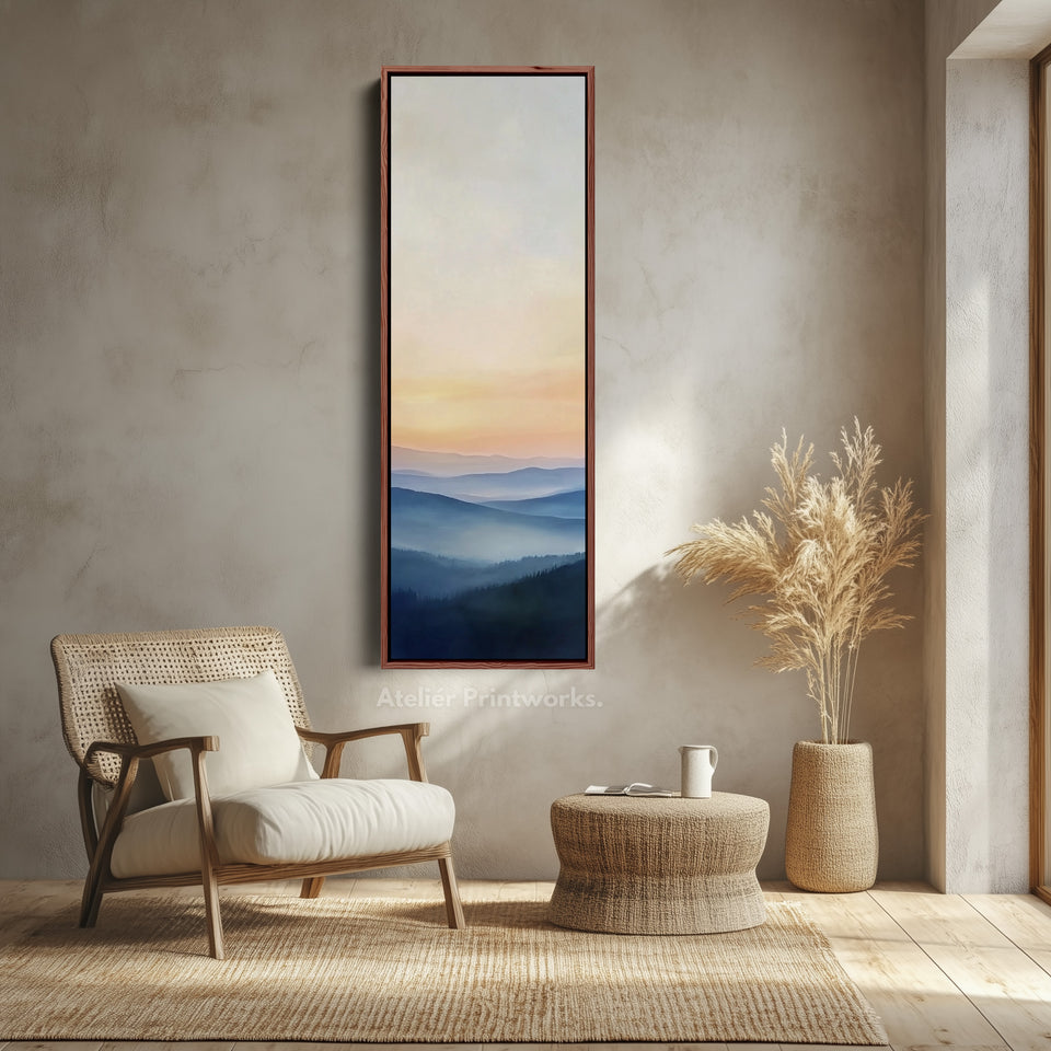 Minimalistische Sonnenaufgang Schlanke Hohe Wanddekoration Gerahmte Leinwand