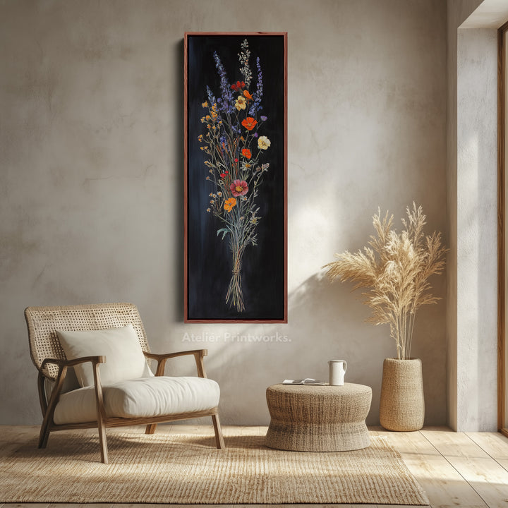 Wild Flower Kitchen Wall Art Long Vertical Framed Canvas Decor