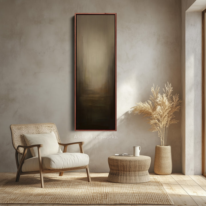 Abstract Dark Beige Long Vertical Tall Wall Art Large Framed Canvas
