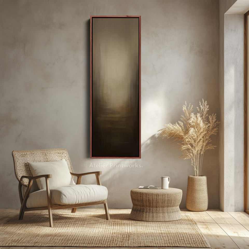 Abstract Dark Beige Long Vertical Tall Wall Art Large Framed Canvas