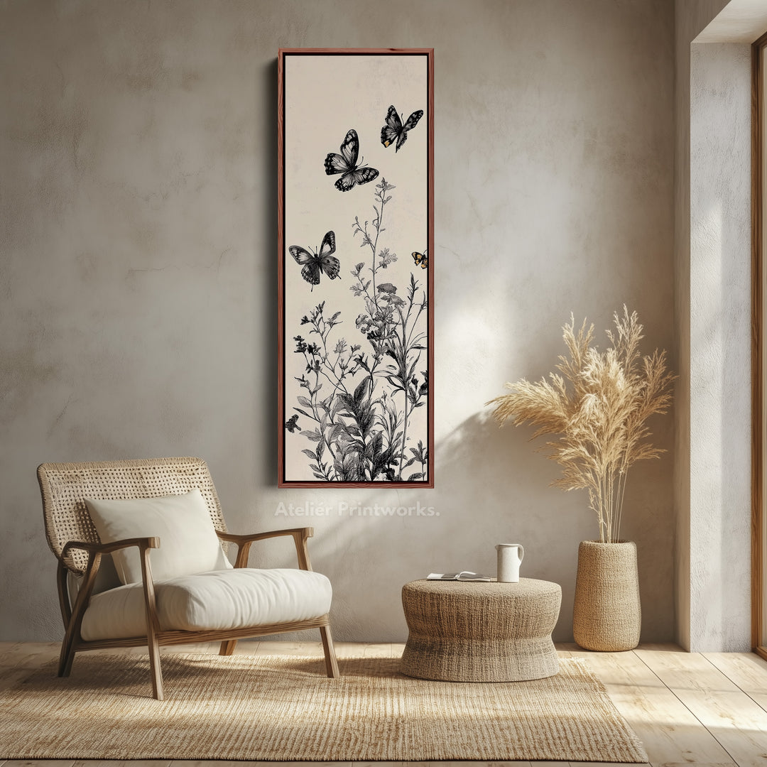 Botanical Wildflower Butterflies Vertical Long Wall Decor