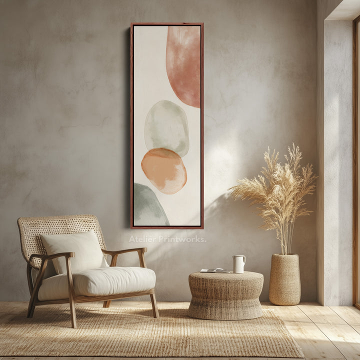 Vertical Beige Abstract Long Framed Canvas Decor