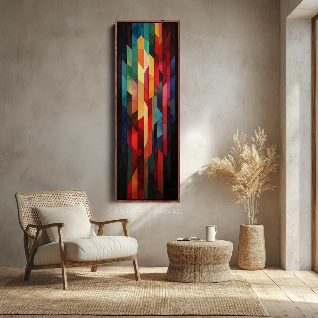 Geometric Colourful Abstract Tall Skinny Wall Decor Framed Canvas