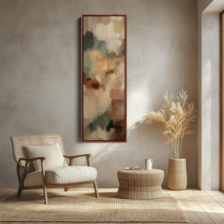 Tall Canvas Wall Art Warm Beige Brown Abstract For Living Room
