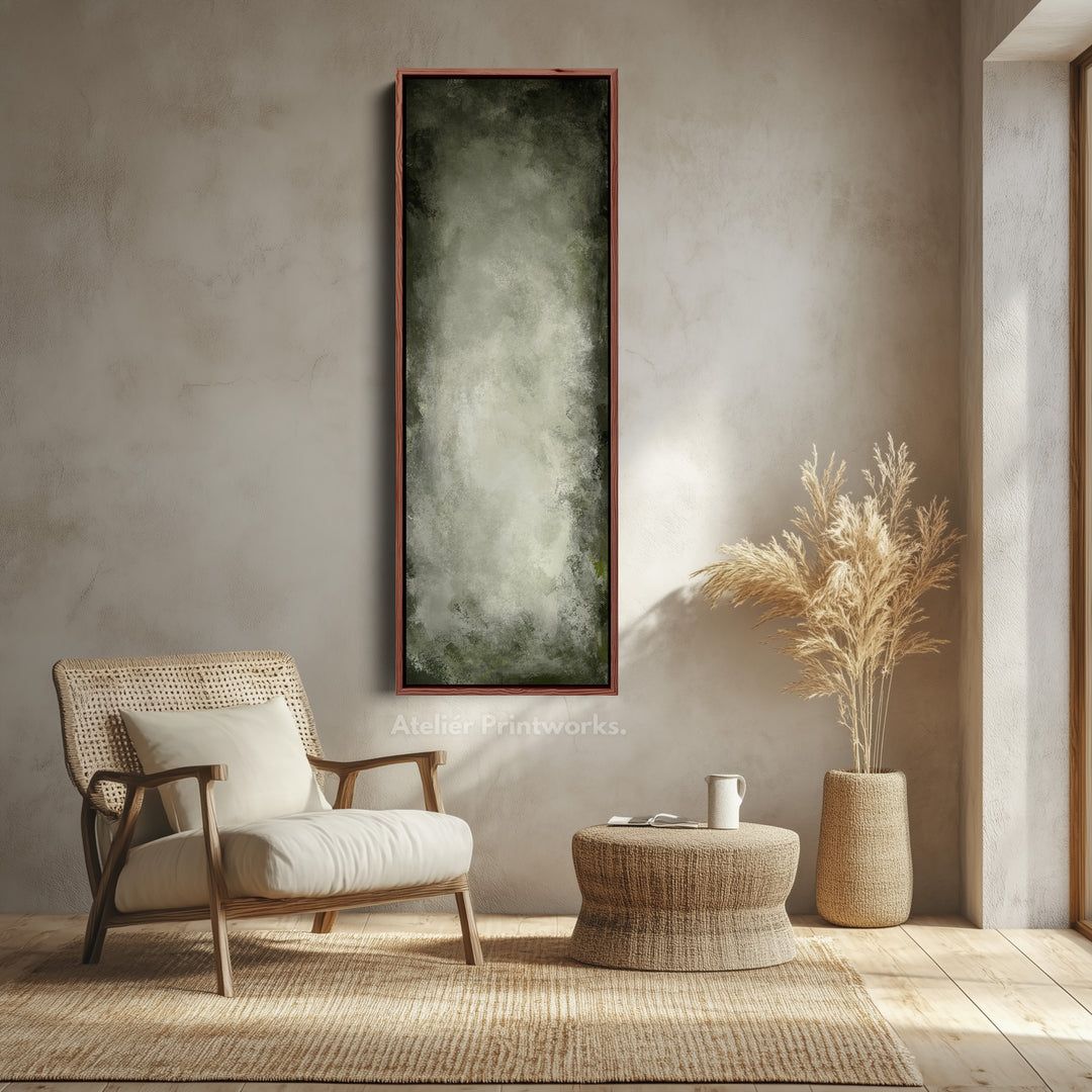 Abstract Rustic Green Long Living Room Framed Canvas Wall Decor