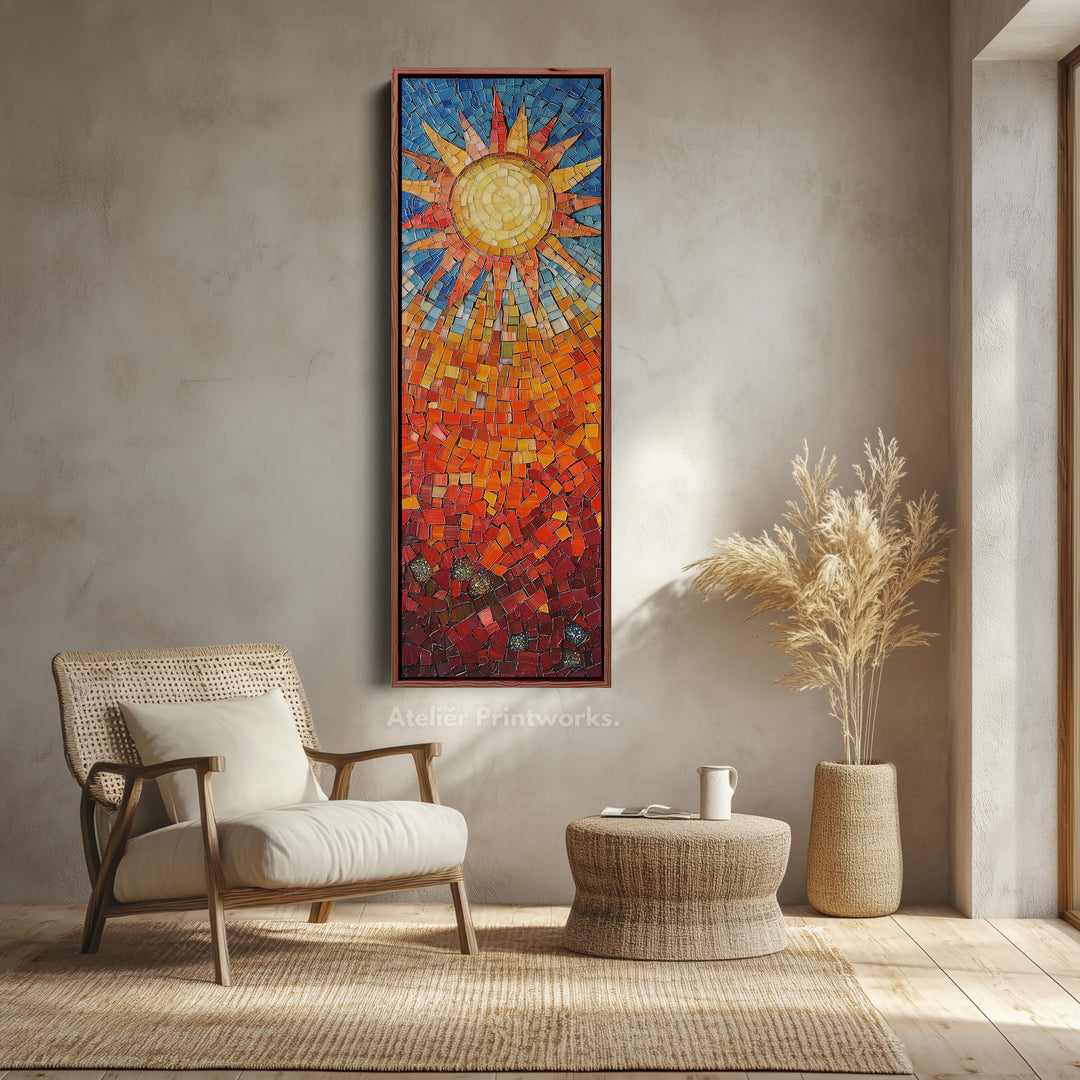 Mosaic Sun Burst Vertical Bedroom Wall Art Long & Narrow