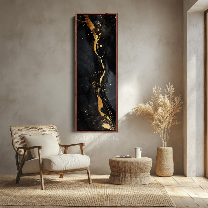 Vertical Bedroom Wall Art Gold & Black Abstract