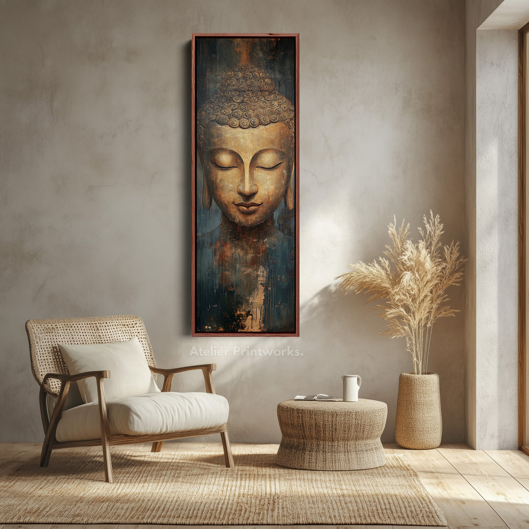 Golden Buddah Vertical Long Framed Canvas Wall Art
