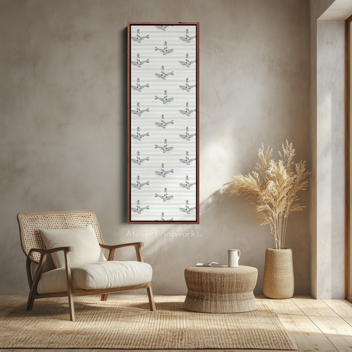 Vertical Kids Room Wall Decor Whales & Lighthouses