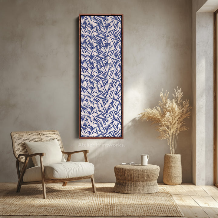 Blue & Beige Organic Pattern Long Vertical Wall Art
