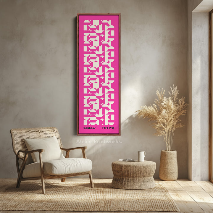 Vertical Long Wall Art Pink & White Bauhaus Geometric