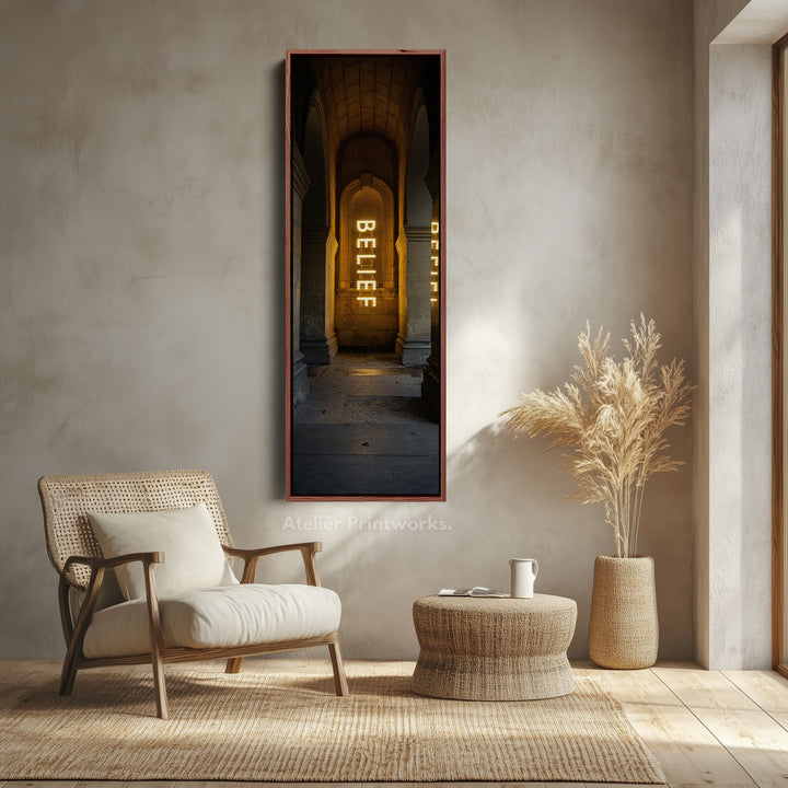 Long Vertical Wall Decor - Belief Framed Canvas