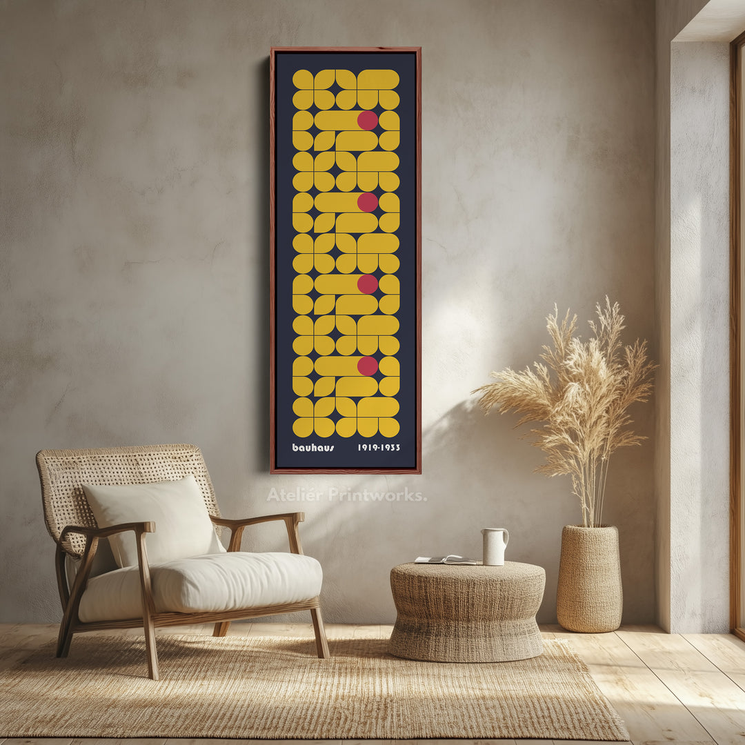 Dark Blue Vertical Framed Canvas Beige Bauhaus Wall Art